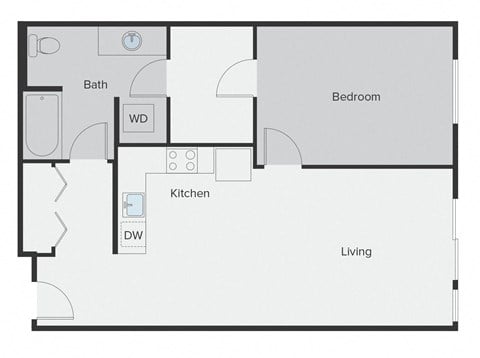 Floor plan for 1 bed, 1 bath, 794 sqft